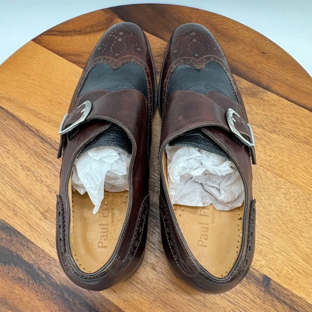 Paul‎ Fredrick Mens Sz 8 M Brown Two Tone Single Buckle Monk Strap Dress Shoes